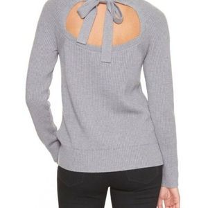 Banana Republic Small Sweater Gray Rib Knit Wool Open Back Bow Tie Pullover NWT